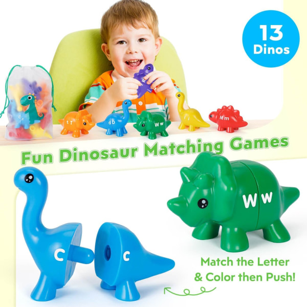 Oppilelut lapsille, 26 kpl Käännettävät ABC-Dinosaur-aakkoslelut 3–5-vuotiaille pojille, yhteensopivat aakkoset opettavat Montessori-lelut