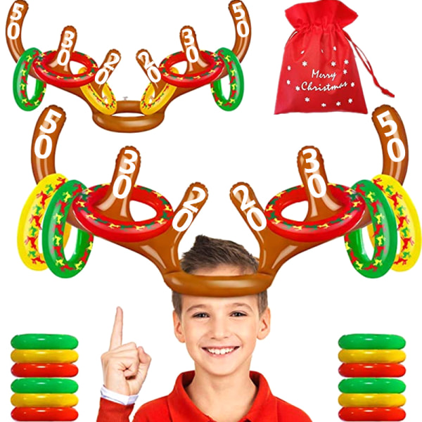 1 sæt julespil oppustelig sjov rensdyrhorn hat ring T B1 one size