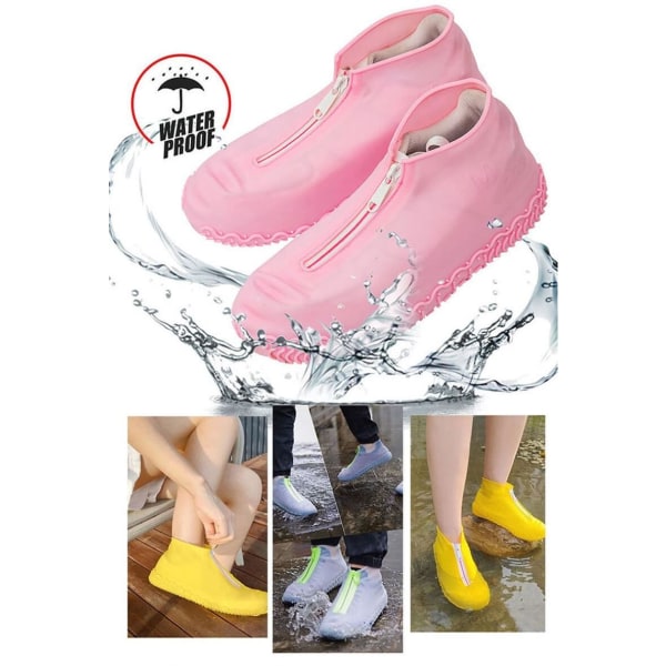 Vattentäta skoöverdrag med dragkedja - Large - Storlek 40-45 - Rosa