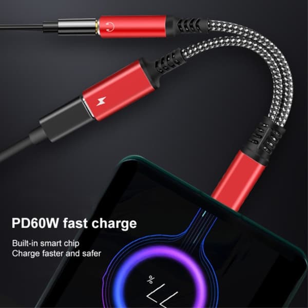 60W PD 2-i-1 USB-C til USB-C/AUX-hunnadapter Sølv size 25
