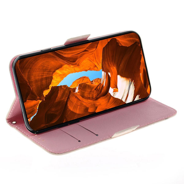 For Nokia C32 Mønster Design Folio Cover PU Læder Stativ Pung Telefon Etui med Rem - Magnolia