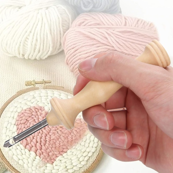 2-delt sæt træhåndtag broderi stansværktøj til DIY håndværk tråd og garn