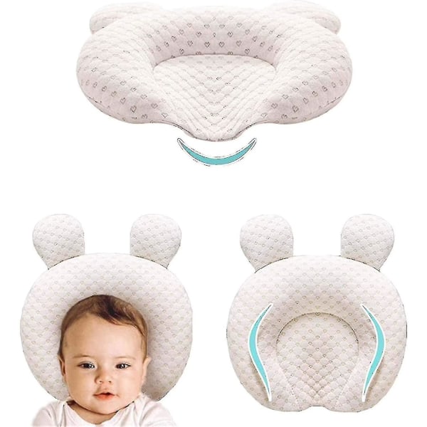 Muitar Myke Baby Nursery Puter Unisex Nyfødte Hodeforming Babystøtte Sovende Hode Soveputer Med Bjørneører (Beige)