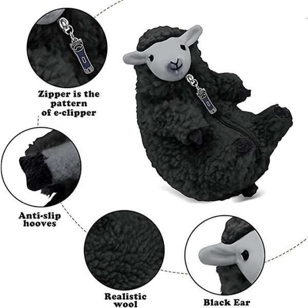 Sødt barberet får plysdyr Kawaii lam plys legetøj Valentinsdag fødselsdag sjove gaver til kvinder piger drenge børn teenagere små plys får dekoration Black