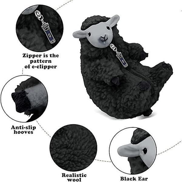 Søte barberte sauebamser Kawaii lam plysjleker Valentinsdag bursdag morsomme gaver til kvinner jenter gutter barn tenåringer små plysjleker sau dekor Black