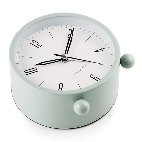 Stille vekkerklokke - Analog vekkerklokke uten tikking med varmt lys - Minimalistisk rund