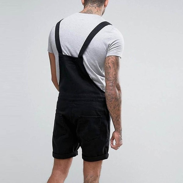 Herr Plus Pocket Jeans Overall Jumpsuit Streetwear Overall Suspender Byxor Black S