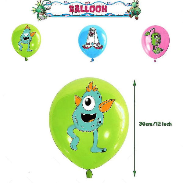 Venalisa My Singing Monsters Tema Bursdagsfest Dekorasjoner Kit - Tegneseriefestartikler Inkluderer Banner, Ballonger, Kakepynt