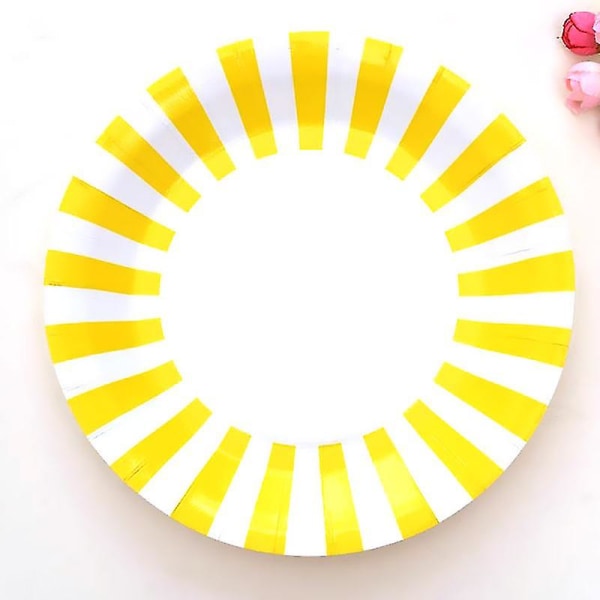 9-tommers fargerike tallerkener - Bursdagsfestutstyr med stripete snackkake-desserttallerkener og -brett for barn