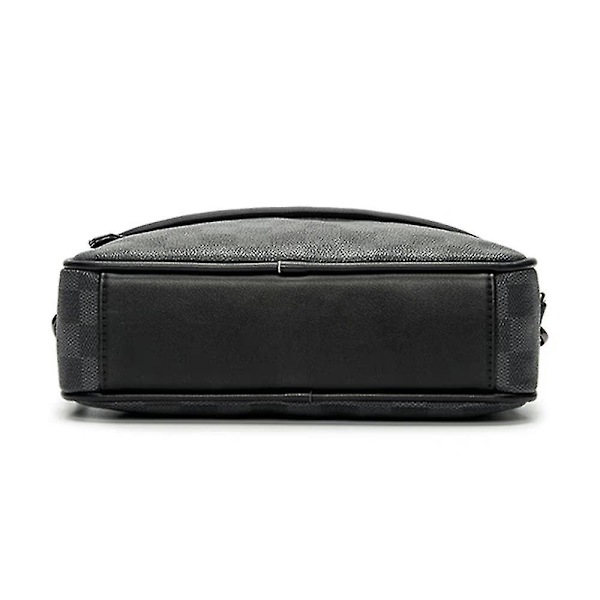 Herr Casual Rutig Axelväska Läder Crossbody Väska Justerbar Rem Messenger Bag