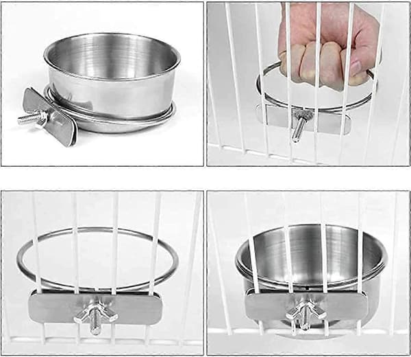 Foderbeholder til fuglebur i rustfrit stål 12CM Papegøje Bassin Holder 1 Styk