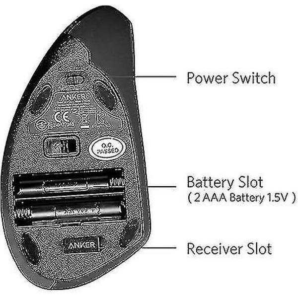Anker 2.4g trådlös vertikal ergonomisk optisk mus, 800 / 1200 /1600 Dpi, 5 knappar för bärbar dator, stationär dator, PC (batterier ingår ej)