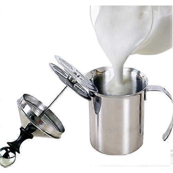 Manuel mælkeskummer, mælkeskummer i rustfrit stål til cappuccino og caf latte, 400 ml