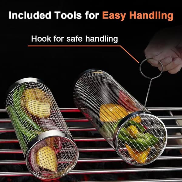 2-pack Rolling Grilling Basket | 304 Stainless Steel 35*20*9.5cm