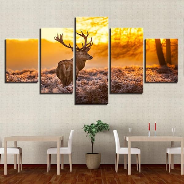 5 Delars Konst Väggmålning, Vinter Älg, Non-woven Canvas, Vardagsrumsdekoration Konstdekor