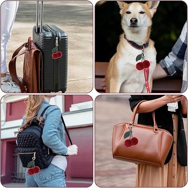 Söt Körsbärs Nyckelring Fluffiga Accessoarer Körsbärs Väskberlocker Plånboksberlocker Bilväskberlock Handväskor Hänge för Kvinnor Flicka Födelsedagspresenter Strumpa red