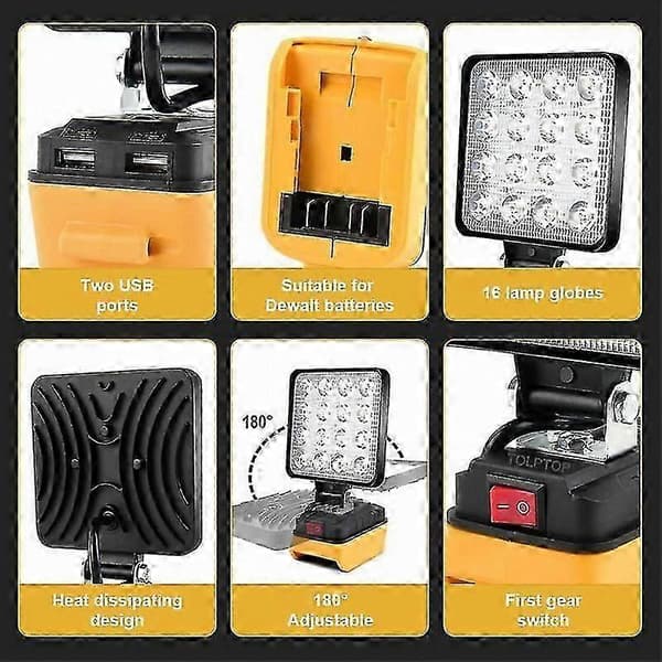 Dewalt 18V/20V LED arbeidslys, bærbart flomlys for camping, utendørs og nødbruk
