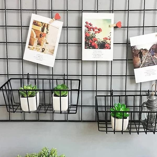 3 trådkorgar, väggmonterad gallerpanel hängande trådkorgar, väggförvaringskorgar och displaykorgar