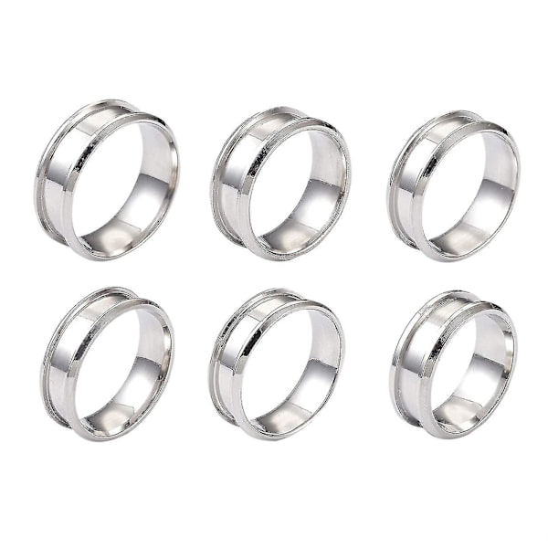 6 stk. ringe kerne blanke til indlæg ring rustfrit stål rillet fingerring 8mm Silver