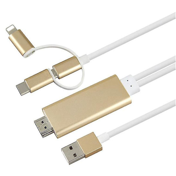 Musta 3-in-1 USB-C/Micro USB /Lightning HDMI-sovitinkaapeli AZ5484