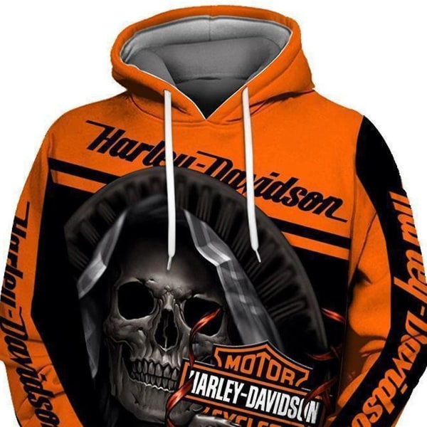 Ny 3d Skull Harley-davidson Hoodie Sweatshirt Hood Jumper Pullover 5XL