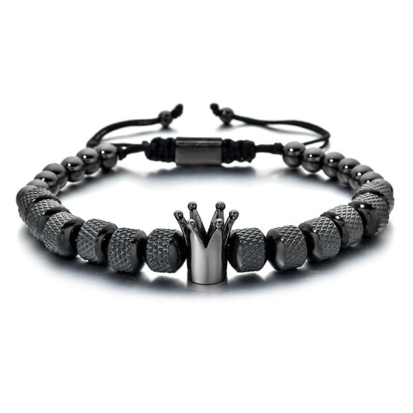 Krona Armband Till Män Pojkvän Man Son Justerbara Krona Pärlarmband Gåvor Smycken Black
