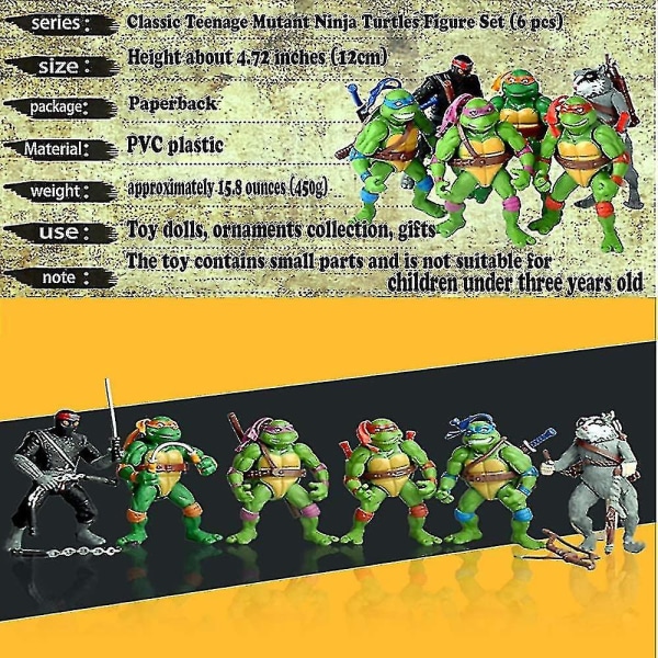 6 stk Ninja Turtles Action Figur Tegnefilm Tartaruga Ninja Legetøj til børn Anime Figur Dukke Fødselsdagsgaver