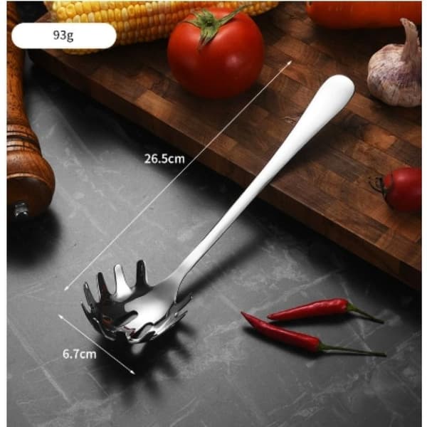 Ergonomic Handle, Mirror Polished Surface, Professional Stainless Steel Pasta Server with Tines, Easy to Clean Spaghetti Serving Fork