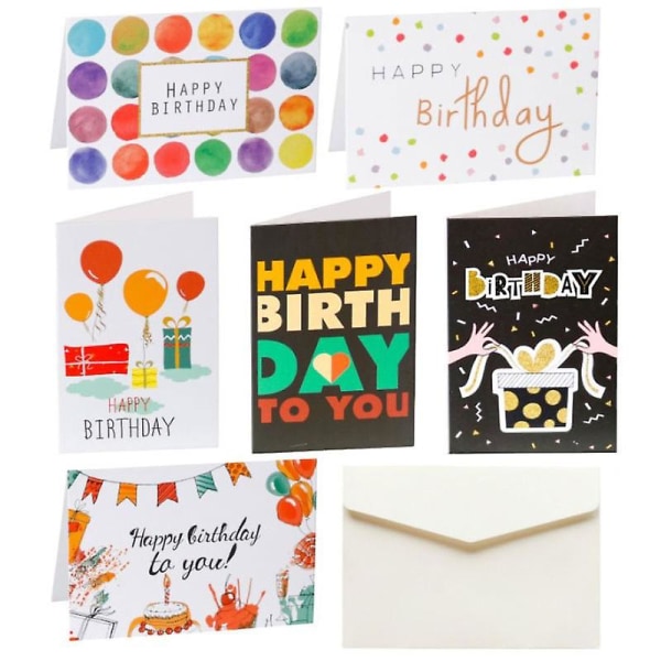 6 Sets Of Happy Birthday Cards With Envelopes And Stickers Folding Cards Blank onesize