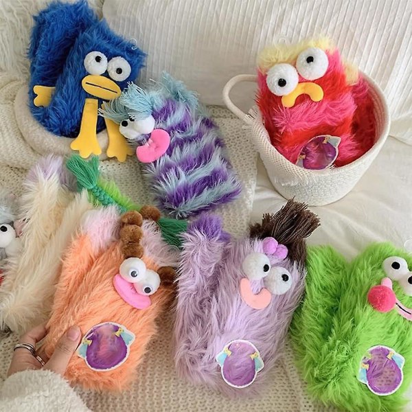 Söta 3d Quirky Sockor, varma mysiga fluffiga tecknade monstergolvsockor, vinterroliga sockgåvor Orange