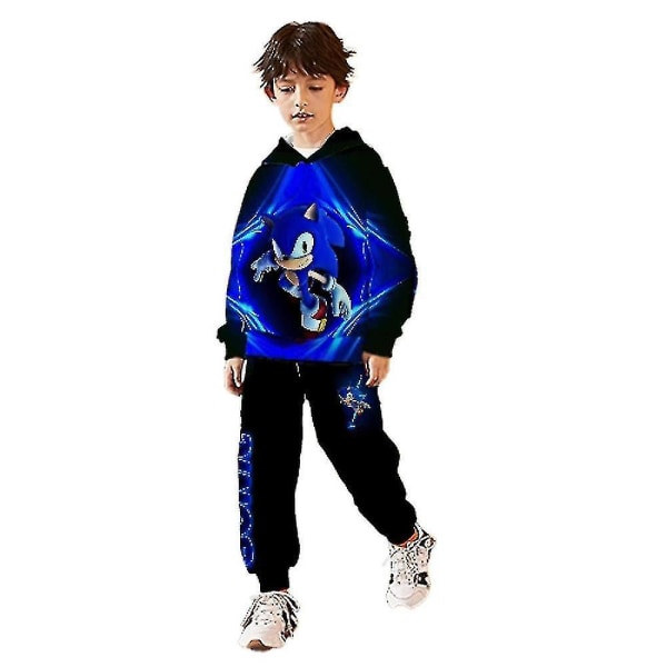 Sonic Kids 3d-printede hættetrøjer og joggingbukser 2-delt outfitsæt Joggingtræningsdragt Sweatshirtdragt til drenge piger Xd.