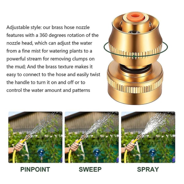 2 Pieces Solid Brass 3/4 Inch Garden Hose Jet Nozzle Quick Connectors Fittings No-leak Adjustable Twist Shot Watering Sprayer For Lawn Ground Car