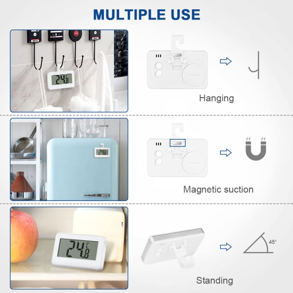 Digitalt køleskabs termometer, køleskabs termometer, LCD digitalt vandtæt køleskabsfryser termometer med stativ (hvid)