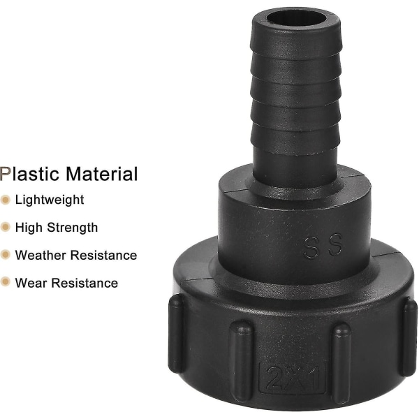 Sourcing Map IBC Tank Slange Adapter 60mm Grov Gevind Til 25mm Pigtråds Slangeforbindelse Fitting Sort Pakke Med 2