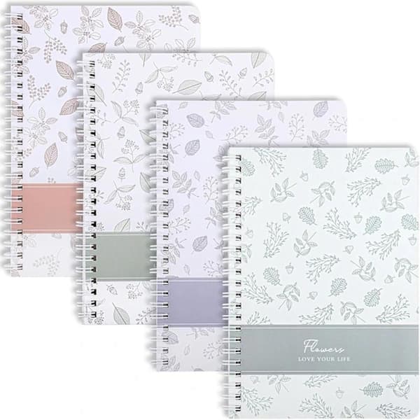 A5 Spiralblokk 4-pakning, 120 linjerte sider - Blomsterdesign