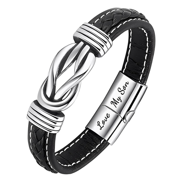 Mor og sønn for alltid knyttet sammen Flettet lærarmbånd, menns flettet lærknute armbånd mansjettarmbånd, sønn inspirerende bursdagsgave F