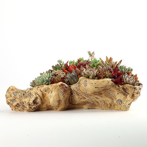 Retro Landskap Blomkruka Harts Trädstubbe Planter Konstgjord Drivved Skulptur Succulent Kaktus Behållare Dekor