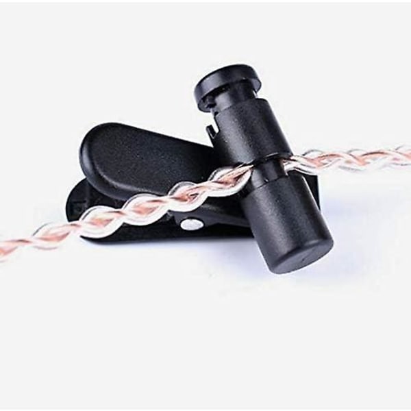 Headsettrådsklämma för hörlurstråd, fast kabel på kläderna, 2 st svarta klämmor för de flesta headsettråd