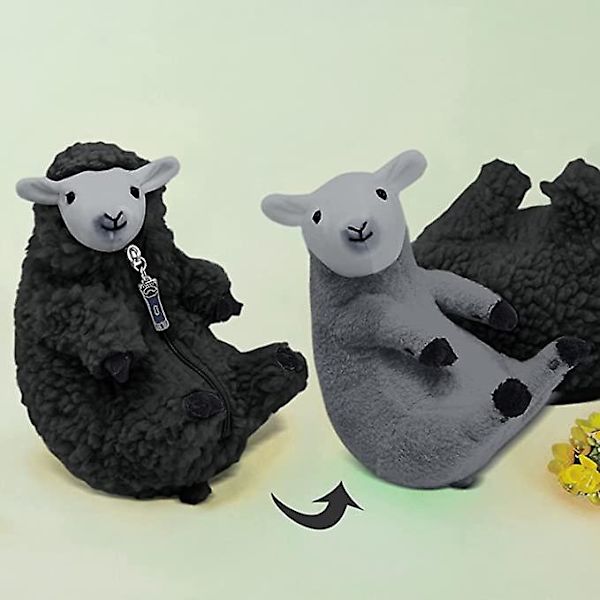 Søte barberte sauebamser Kawaii lam plysjleker Valentinsdag bursdag morsomme gaver til kvinner jenter gutter barn tenåringer små plysjleker sau dekor Black