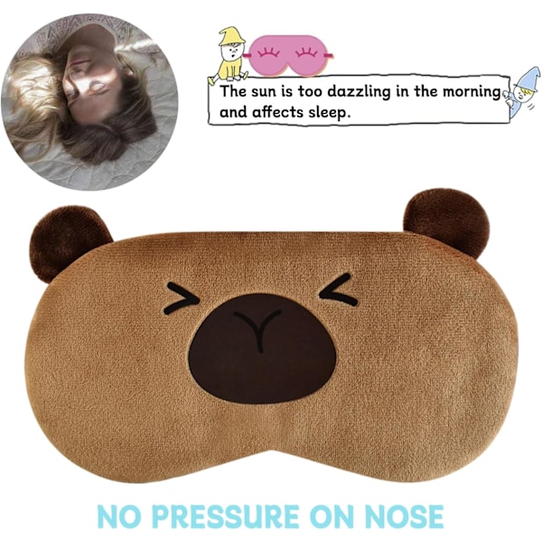 Söt Sovmask med Kapybara, Mjuk Fluffig Plysch Kanin Ögonbindel Nyhet Sovmask Ögonskydd för Barn Flickor Pojkar Kvinnor Nattsömn