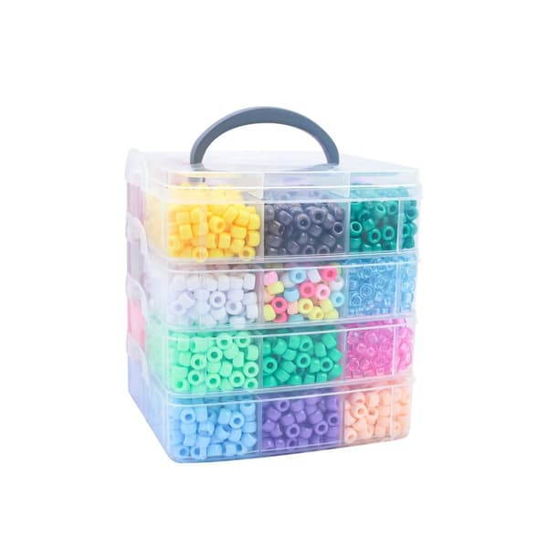 Akryl store-hul multi-farvede tøndeperler, ponyperler, DIY perlearmbåndssæt 4 layers, 4800 particles