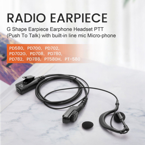 G-formet øretelefon-headset med stor PTT til Hytera-radio Pd580 Pd700 Pd780 Pt580h