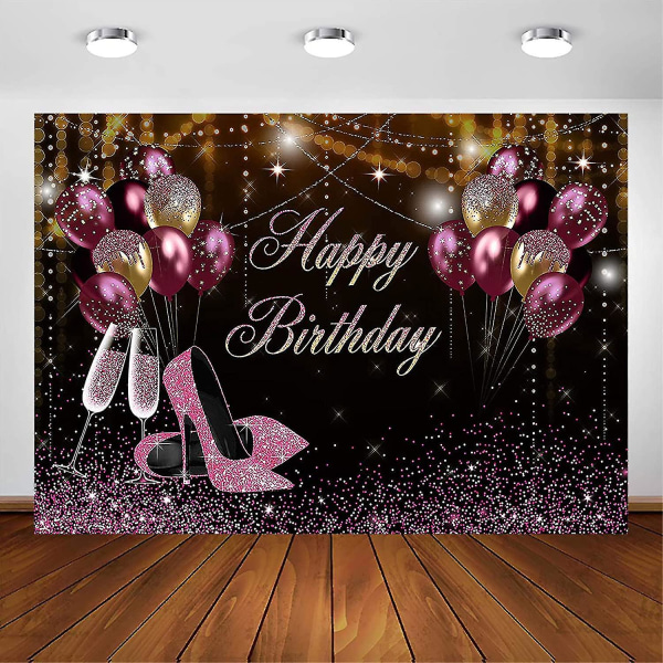 Svart Guld Rosa Glitter Födelsedag Bakgrund För Flicka Kvinnor Fotoshoot Grattis På Födelsedagen Fest Banner Höga Klackar Champagne Rosa Gyllene Ballonger Dekorationer