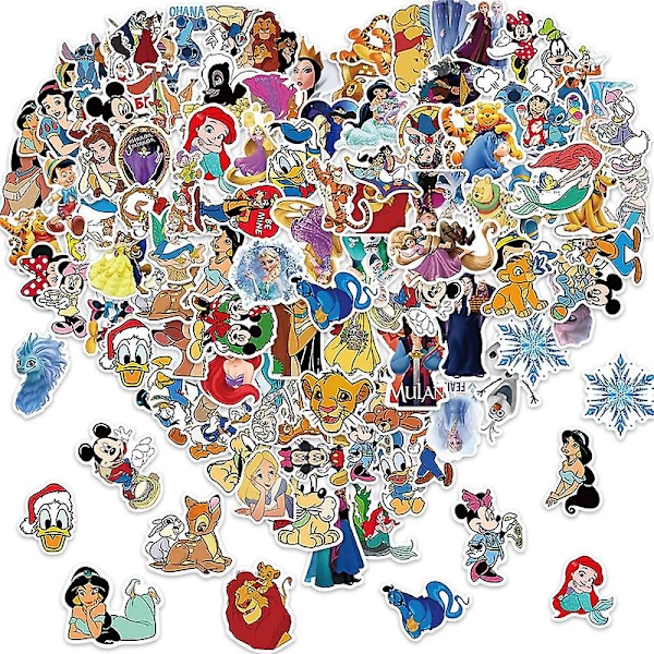 100 stk. Blandede Disney-klistermærker til børn, kawaii prinsesse-klistermærker til vandflaske, bærbar computer, vandtætte animationsklistermærker til teenagere og voksne