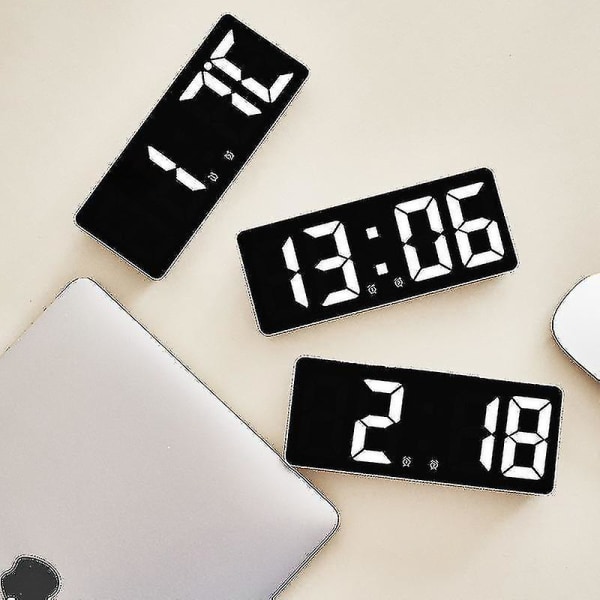 Smart stor digital väggklocka app-kontroll tid/datum/&ljudaktivera & nedräkningsfunktion steglös ljusstyrka & volym larm med snooze-funktion White