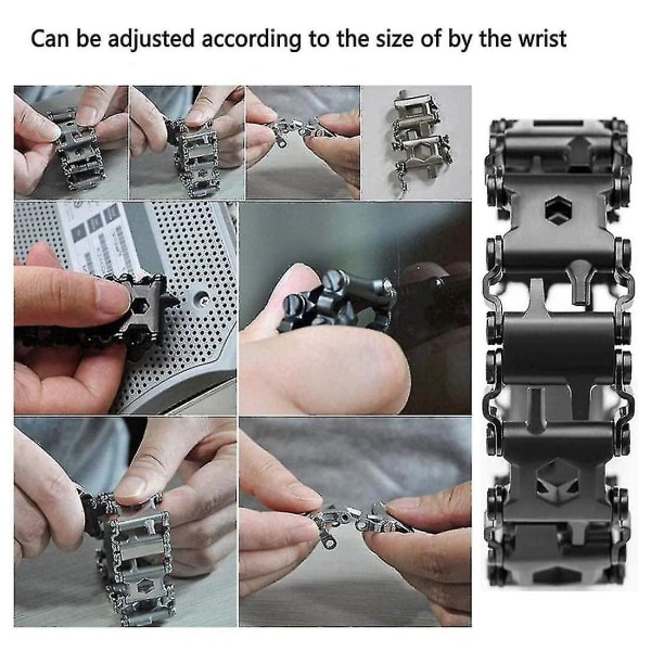 Multifunktionelt værktøjsarmbånd 29 i 1 rustfrit stål udendørs overlevelsesarmbånd Black