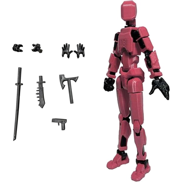 T13 Action Figure, Titan 13 Action Figure med 4 typer av vapen och 3 typer av händer, T13 3D Printed Multi-Jointed Action Figure Pink-Black