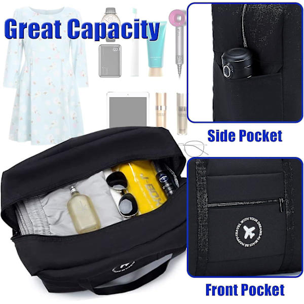 Ryanair Maks Størrelse Reiseveske 2-pak Foldbar Undersete Kabinveske Vanntett Weekendveske Lett Håndbagasje Med Skulderstropp F 40x20x25cm Black-Gray