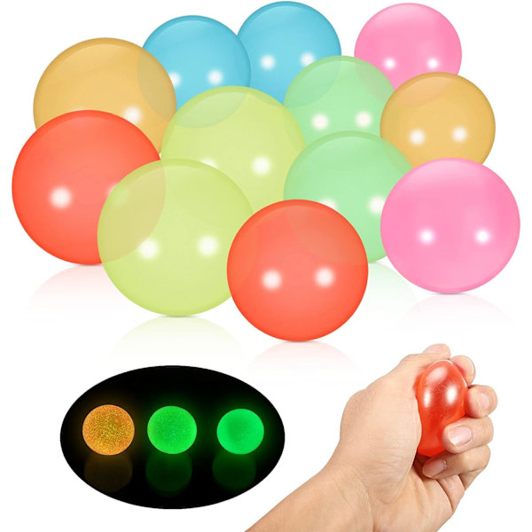 12 st glödande klibbiga väggbollar stressavlastande boll tak glödande klibbig boll stressavlastande leksak