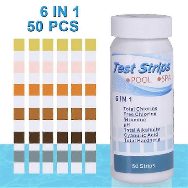 2025 50 stk. 6 i 1 SPA Pool Teststrimler til PH Total Klor Alkalinitet Cyanursyre KAESI